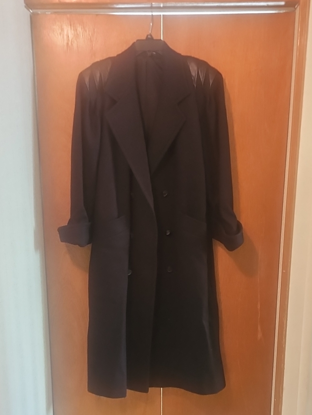 Black Long Women's Coat with Shoulder Detail